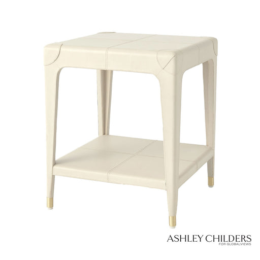 Global Views Tiburtina End Table in Mist Leather by Ashley Childers