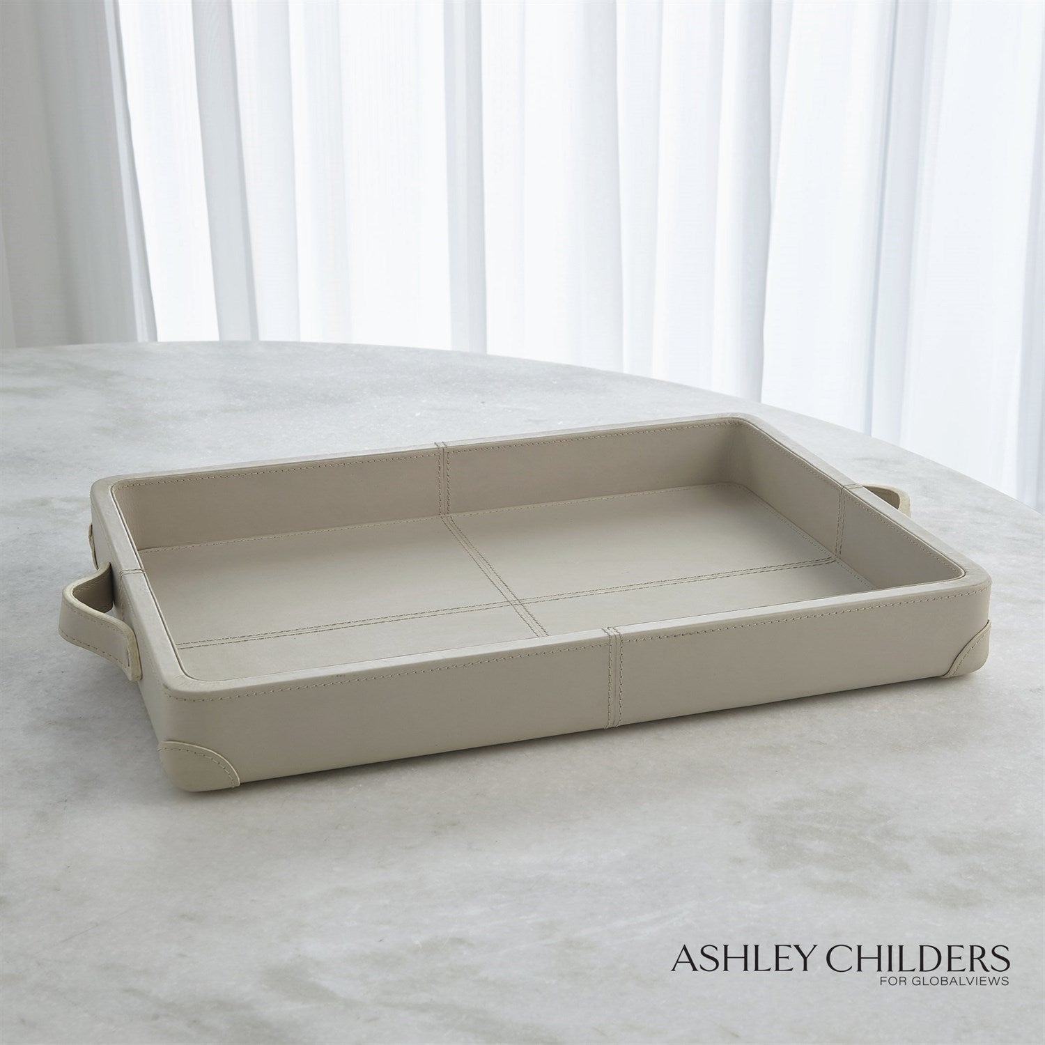 Global Views Tiburtina Tray in Mist Leather by Ashley Childers