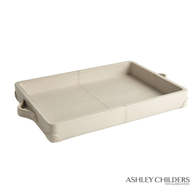 Global Views Tiburtina Tray in Mist Leather by Ashley Childers