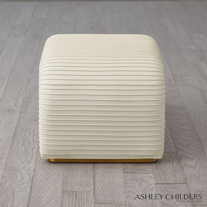 Global Views Cade Stool in Milk Leather by Ashley Childers