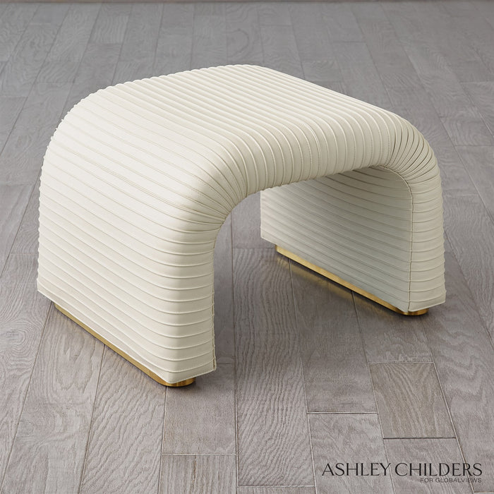 Global Views Cade Stool in Milk Leather by Ashley Childers