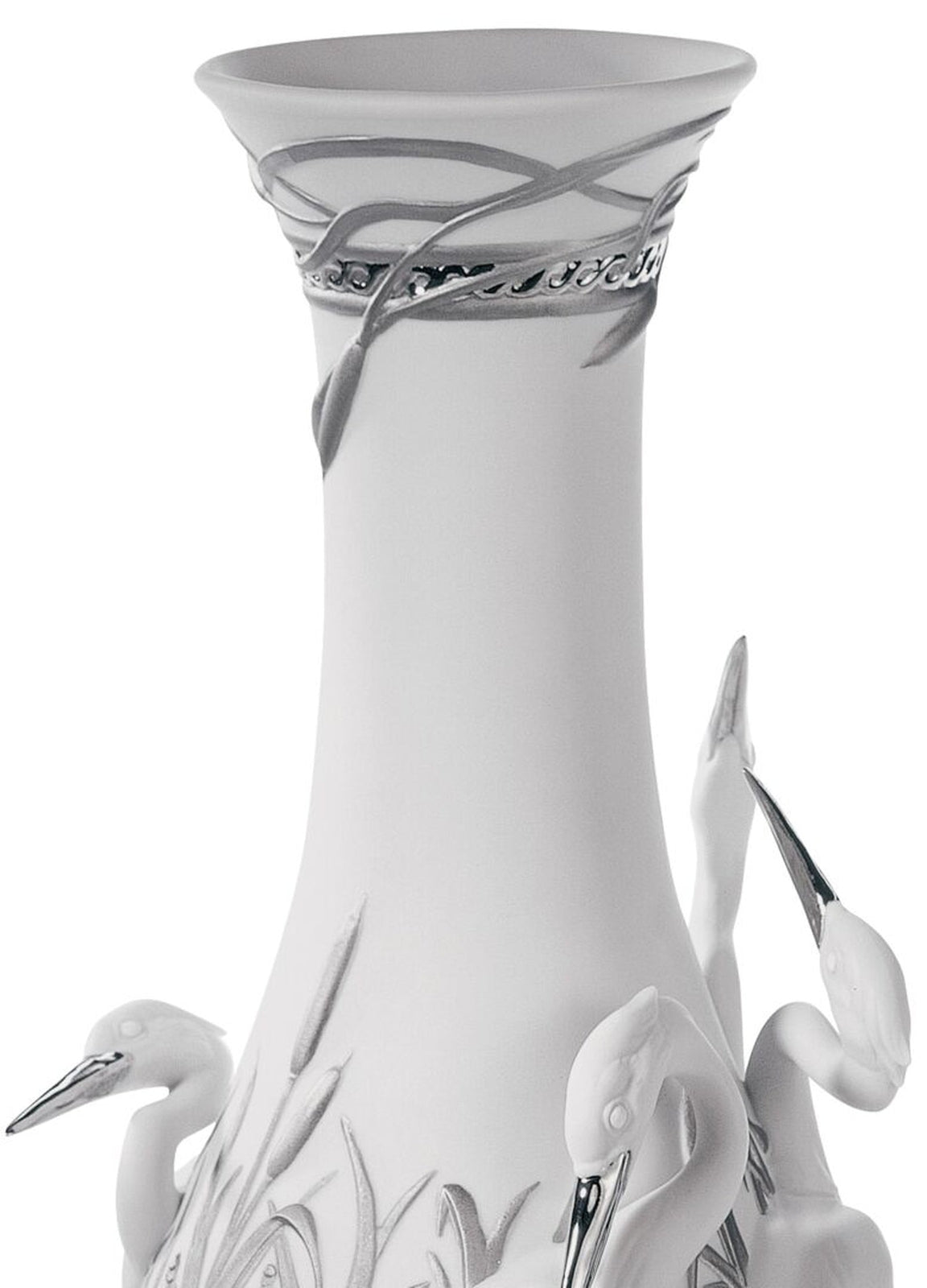 Lladro Herons' Realm Vase Silver Lustre