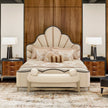 Michael Amini Malibu Crest Crotch Mahogany Scalloped Panel Bed