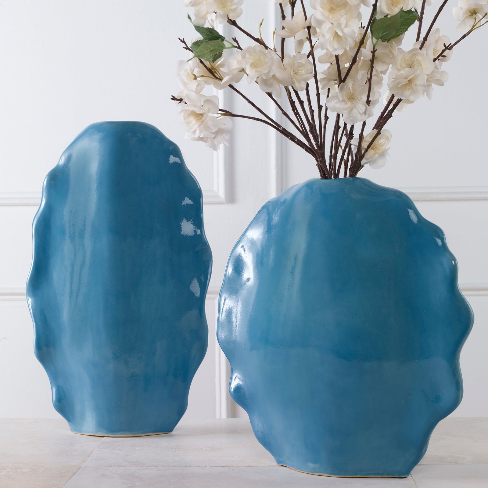 Uttermost Ruffled Feathers Blue Vases - Set of 2