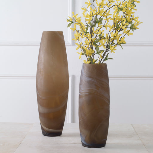 Uttermost Delicate Swirl Caramel Glass Vases - Set of 2