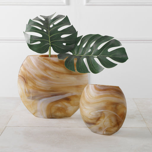 Uttermost Fusion Swirled Caramel & Ivory Vases - Set of 2