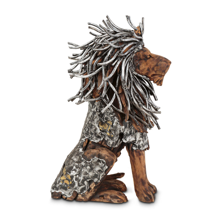 Michael Amini Wood Cratfed Small Lion w/ Aluminum