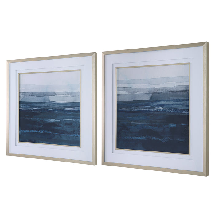 Uttermost Rising Blue Abstract Framed Prints - Set of 2