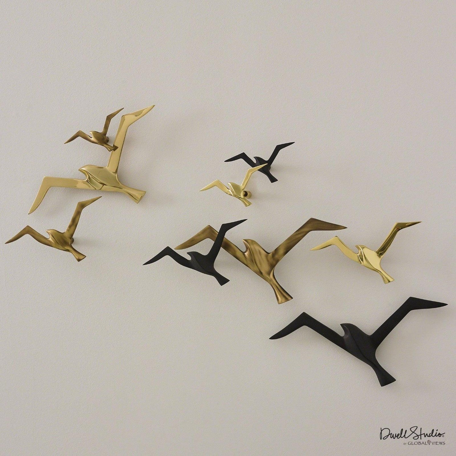 Global Views Metallic Flock Wall Decor-Set of 3