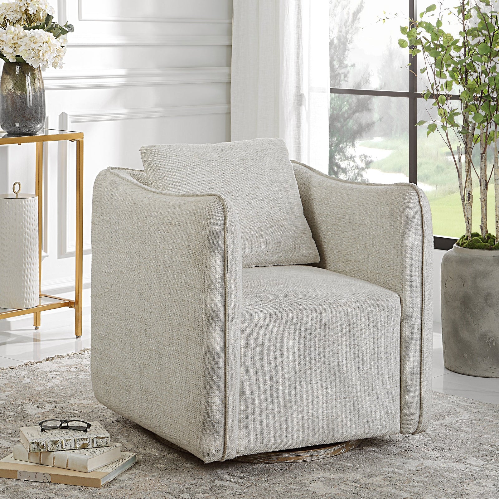 Uttermost Corben White Swivel Armchair