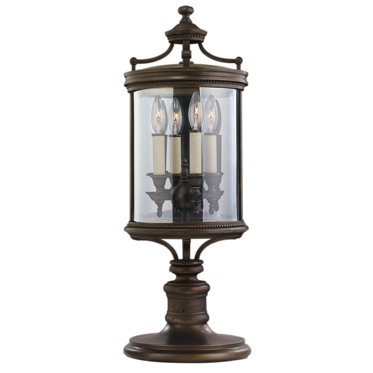 28H Antique Bronze Metal Indoor/Outdoor Lantern with Glass Panes and Timer  