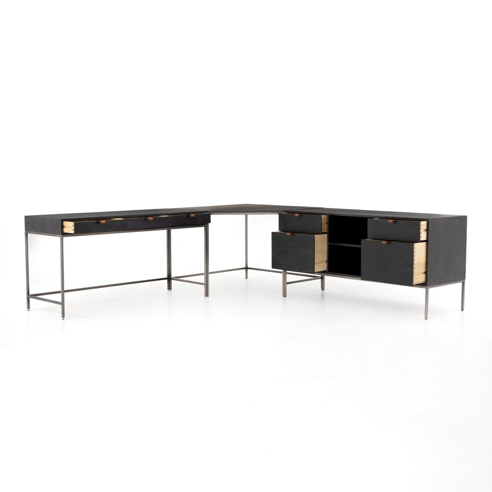 Four Hands Trey L-Shaped Desk System With Filing Credenza