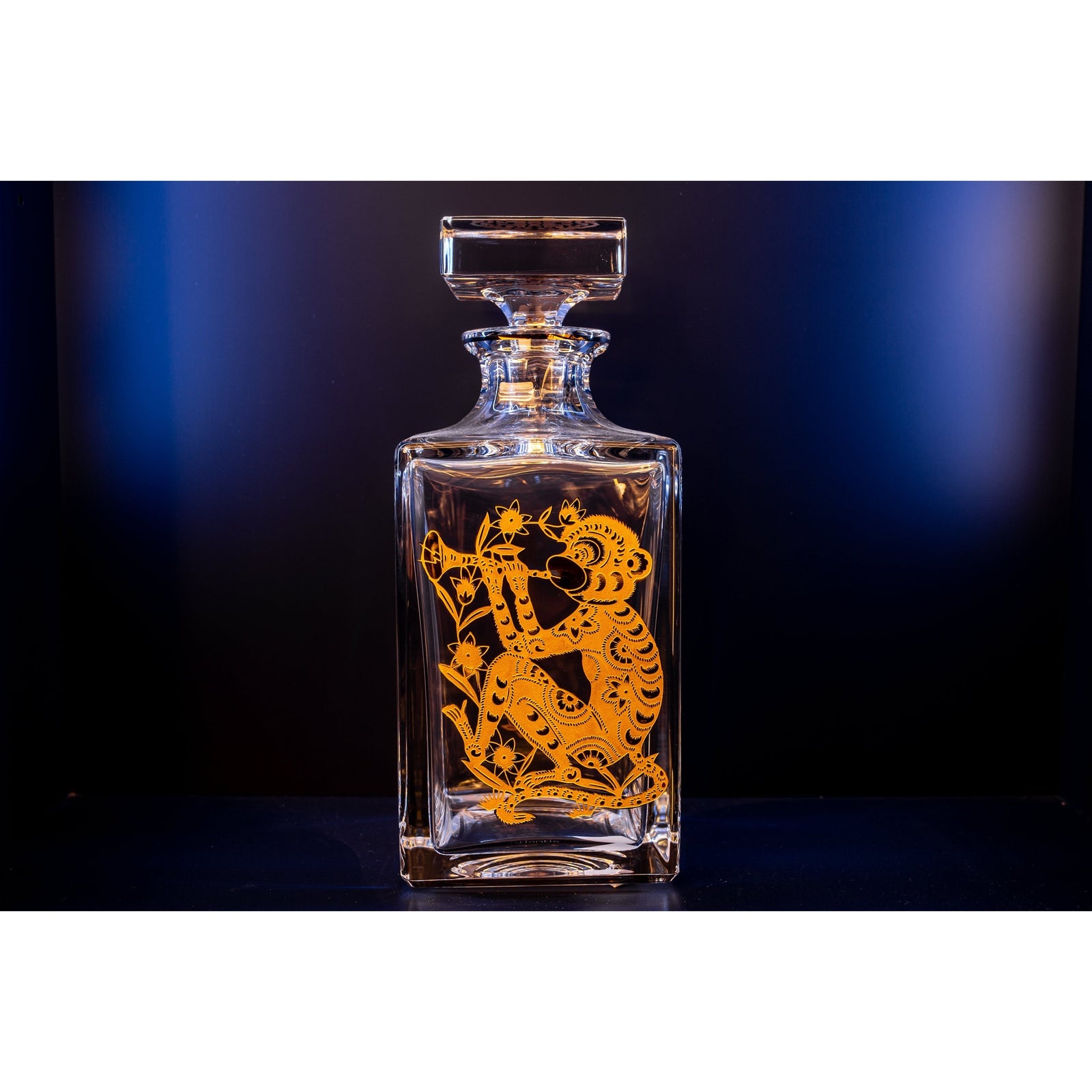 Vista Alegre Golden Whisky Decanter with Gold Monkey