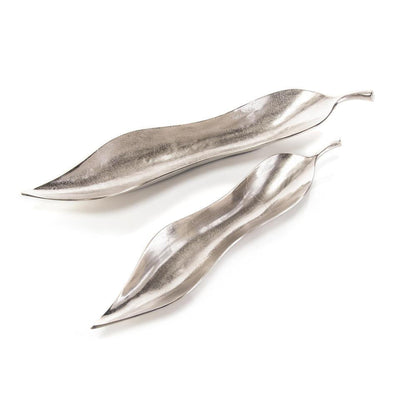 John Richard Set Of Two Sculptured Willow Leaf Trays