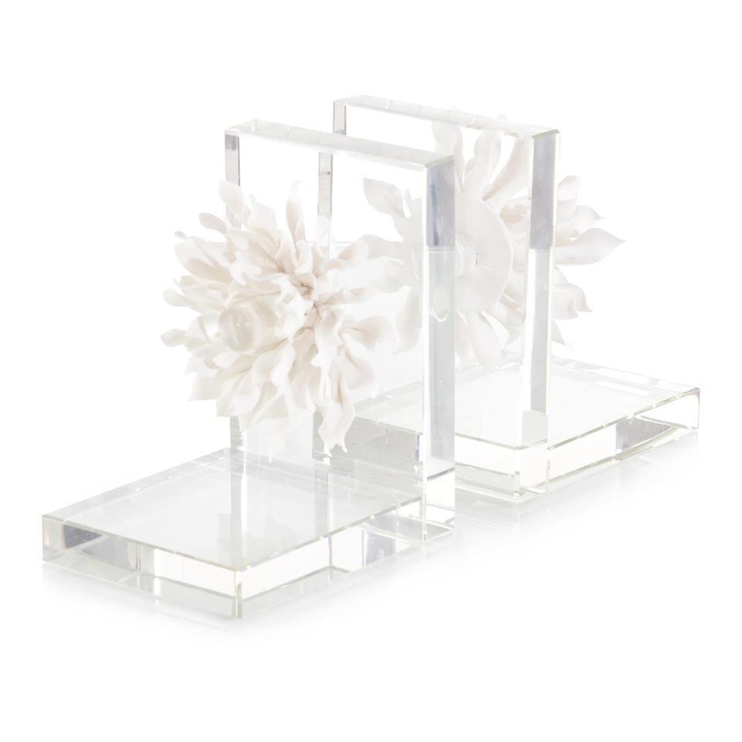 John Richard Set Of Two Porcelain Petals And Crystal Bookends
