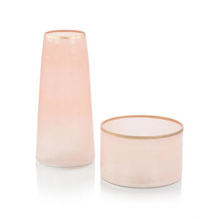 John Richard Set Of Two Palest Of Pink Glass Vases