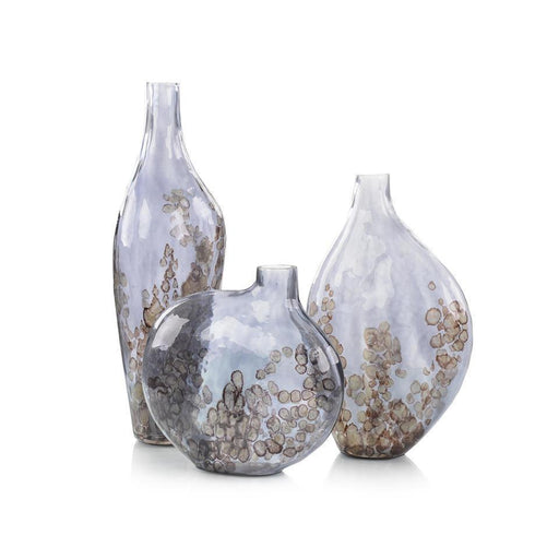 John Richard Set Of Three Sky-Gray Crackled Glass Vases
