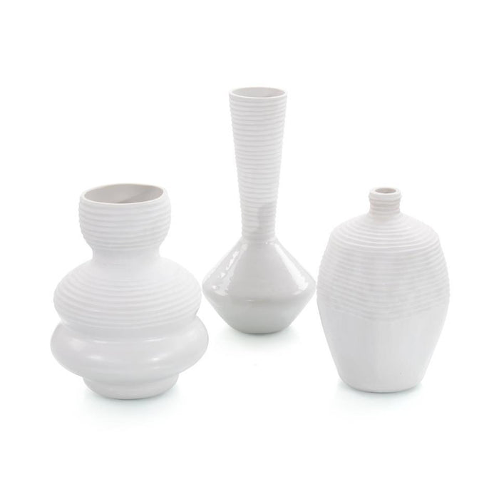 John Richard Set Of Three White Chiseled Vases