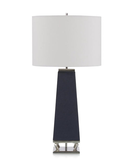 John Richard Navy Leather And Brushed Nickel Table Lamp
