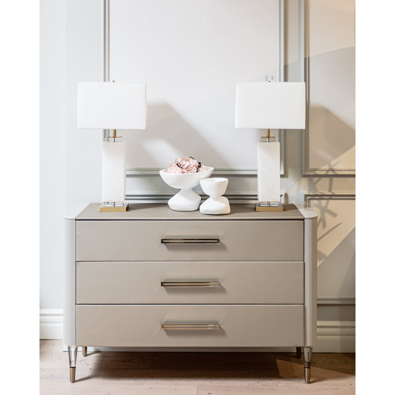 John Richard White Alabaster Column Table Lamp Floor Sample