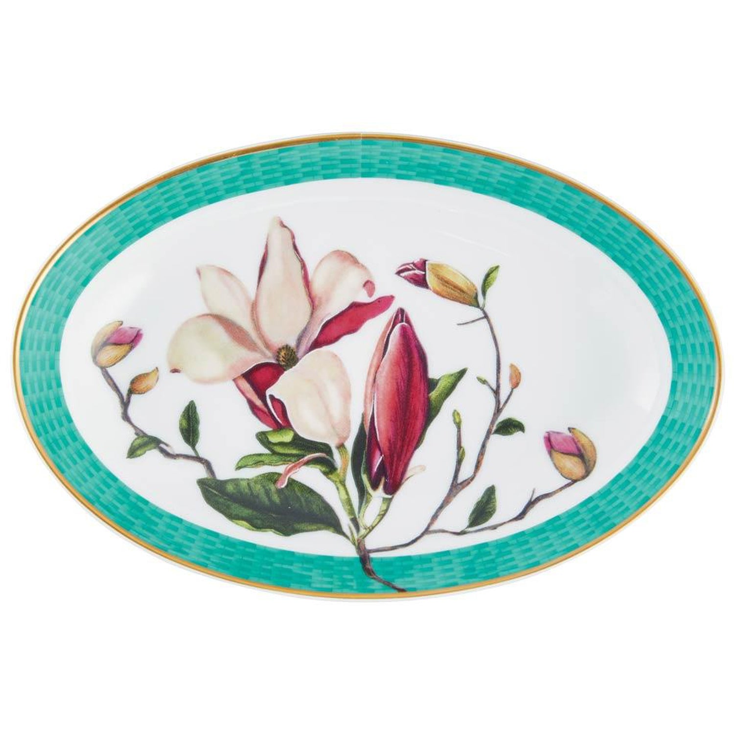 Raynaud Tresor Fleuri Turquoise Magnolia Quenelle Dish Gbx