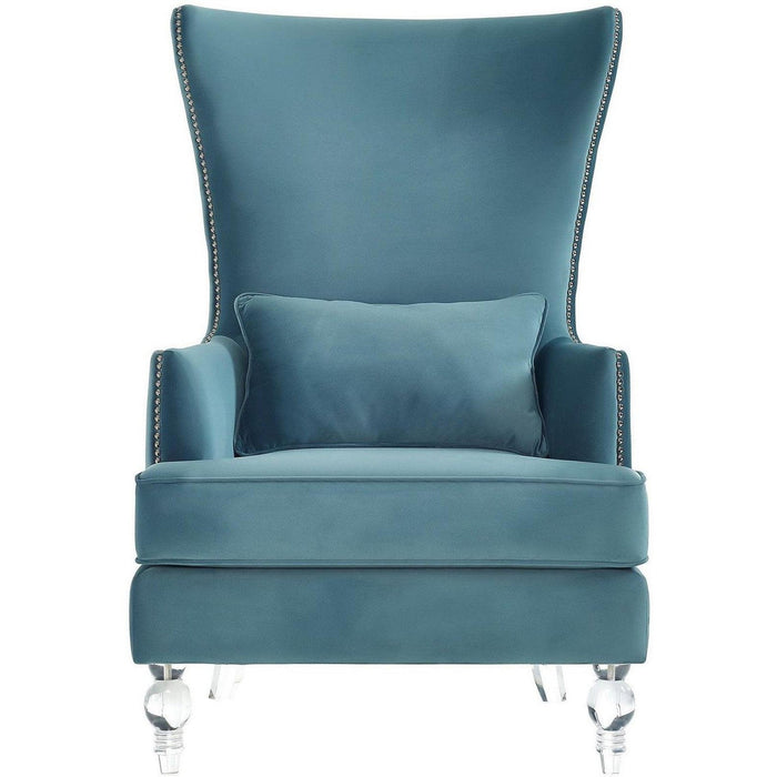 TOV Furniture Bristol Sea Blue Velvet Chair with Lucite Legs