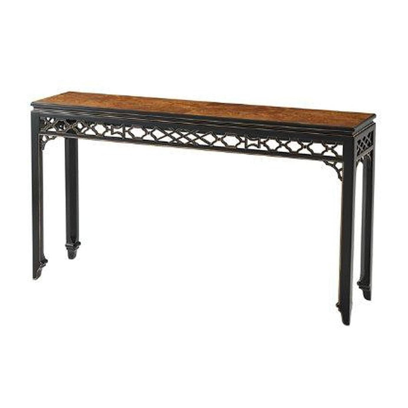 Theodore Alexander Long Hall Burl Console Table