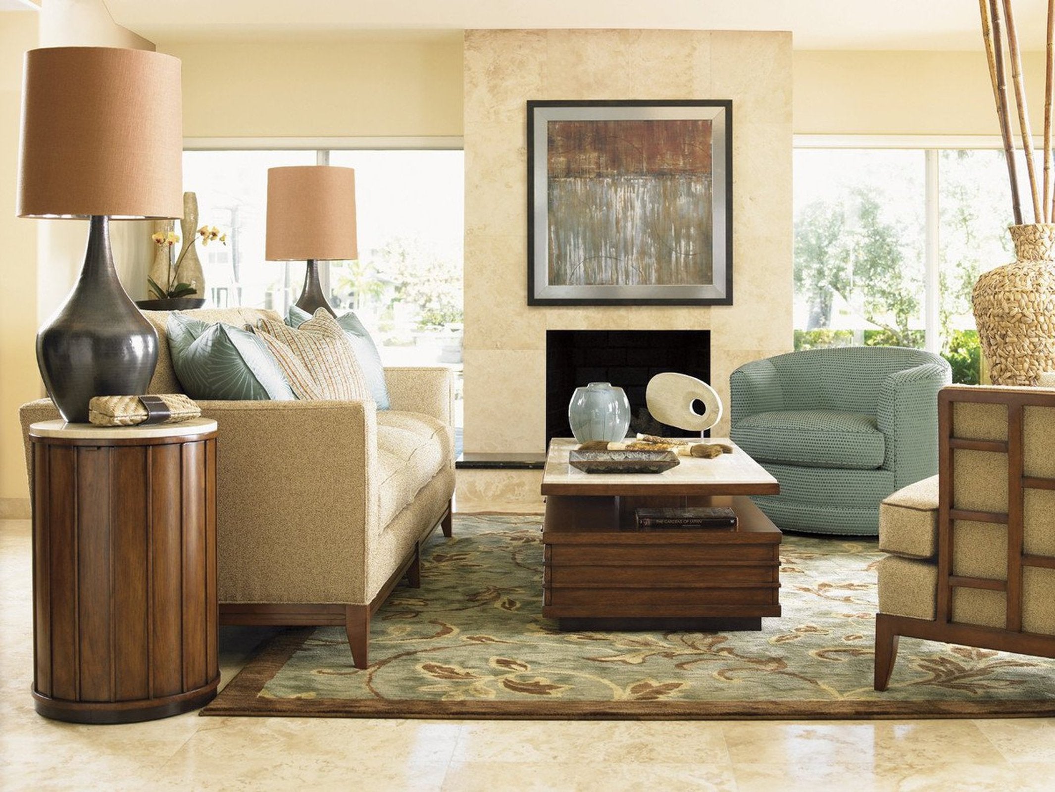 Tommy Bahama Home Ocean Club Fiji Drum Table With Stone Top