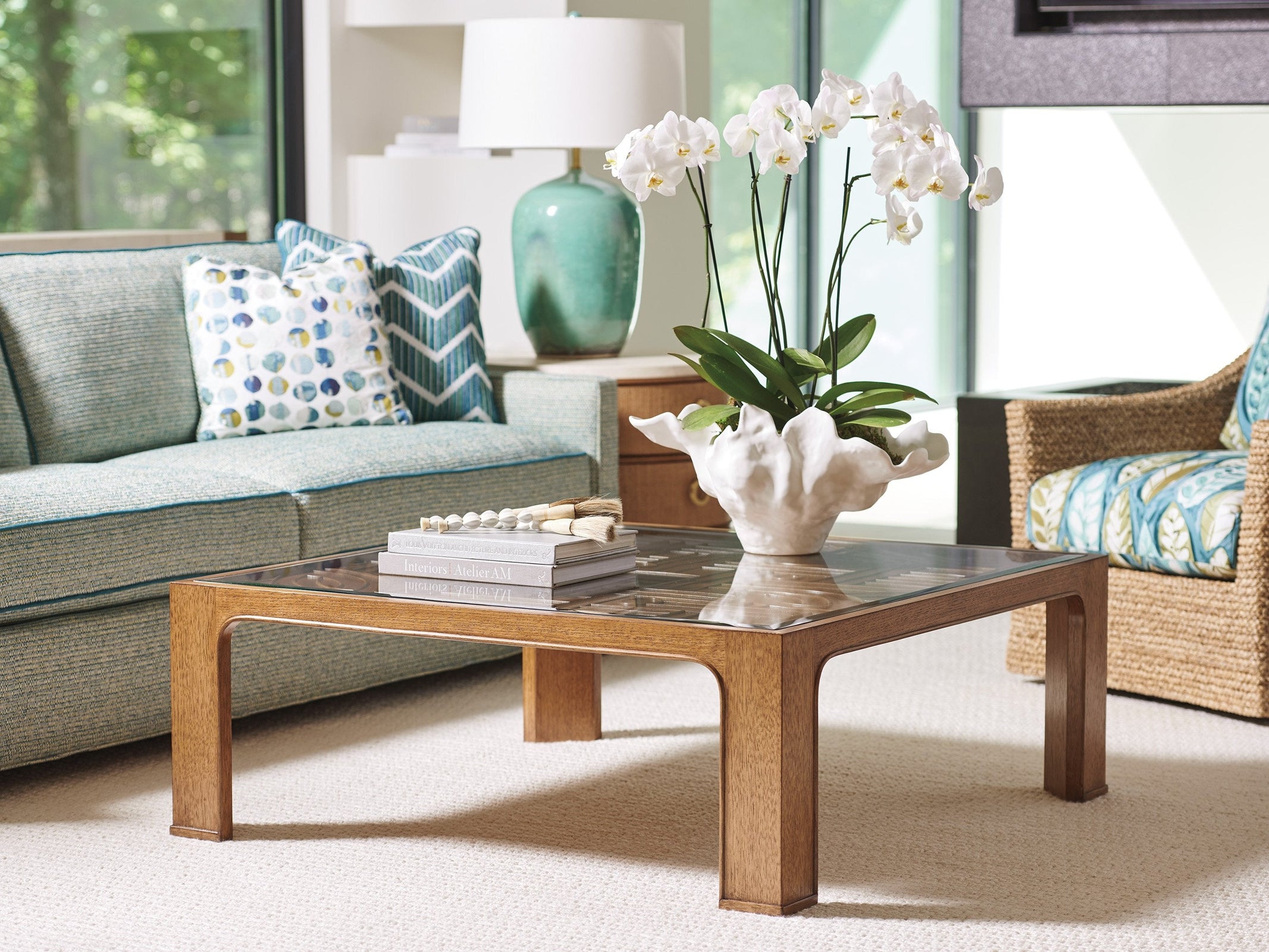 Tommy Bahama Home Palm Desert Redford Square Rattan Cocktail Table