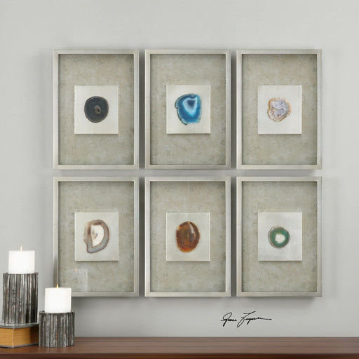 Uttermost Agate Stone Silver Wall Art - Set of 6
