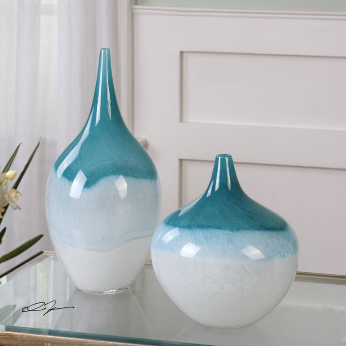 Uttermost Carla Teal White Vases - Set of 2
