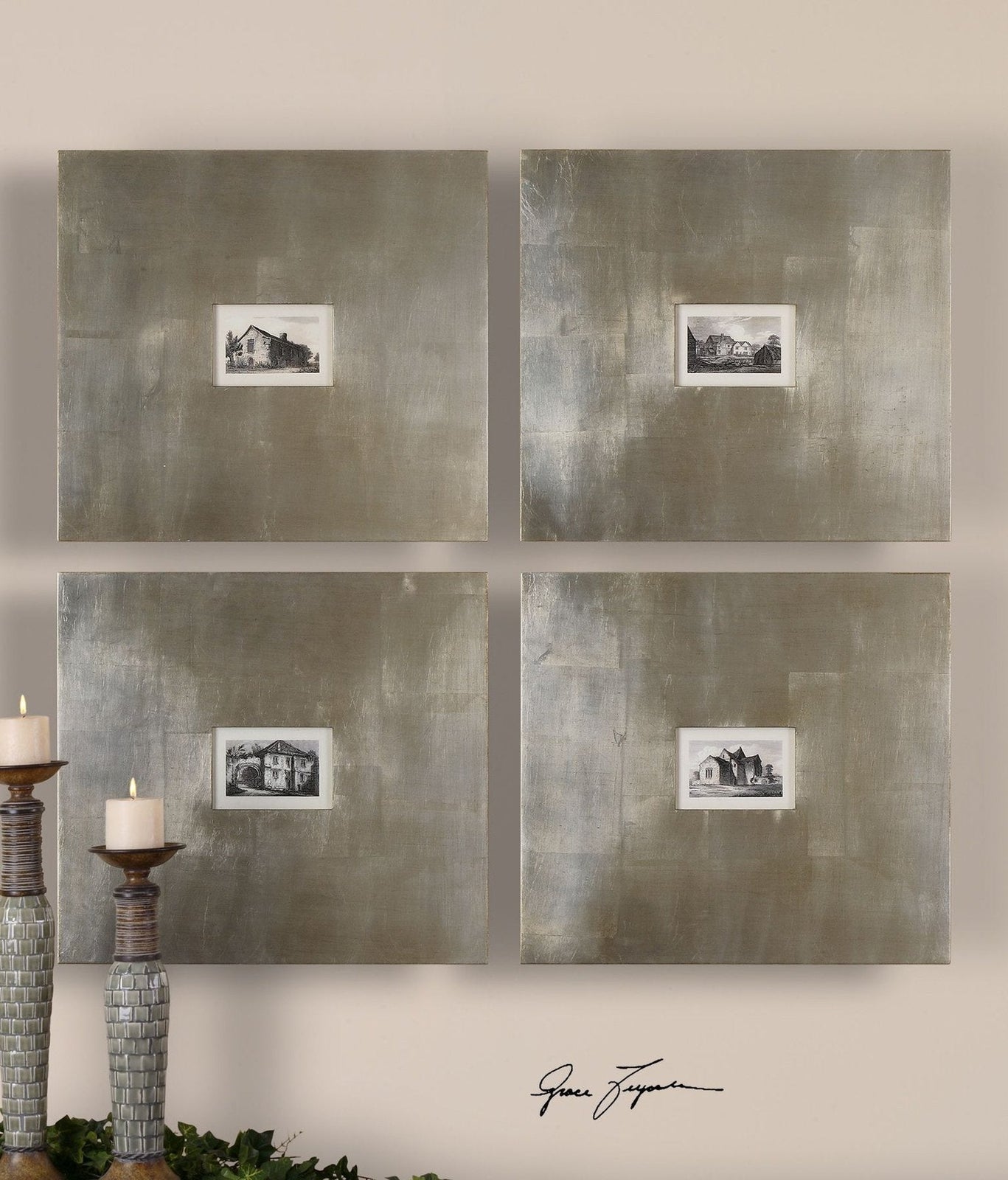 Uttermost Historical Buildings Framed Art - Set of 4