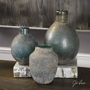 Uttermost Mercede Weathered Blue-Green Vases - Set of 3