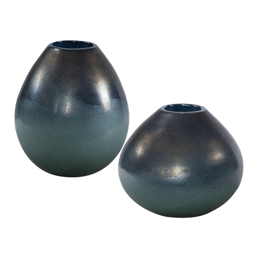 Uttermost Rian Aqua Bronze Vases - Set of 2