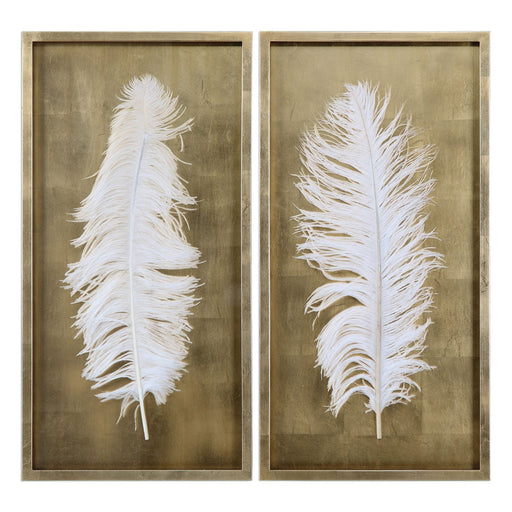 Uttermost White Feathers Gold Shadow Box - Set of 2