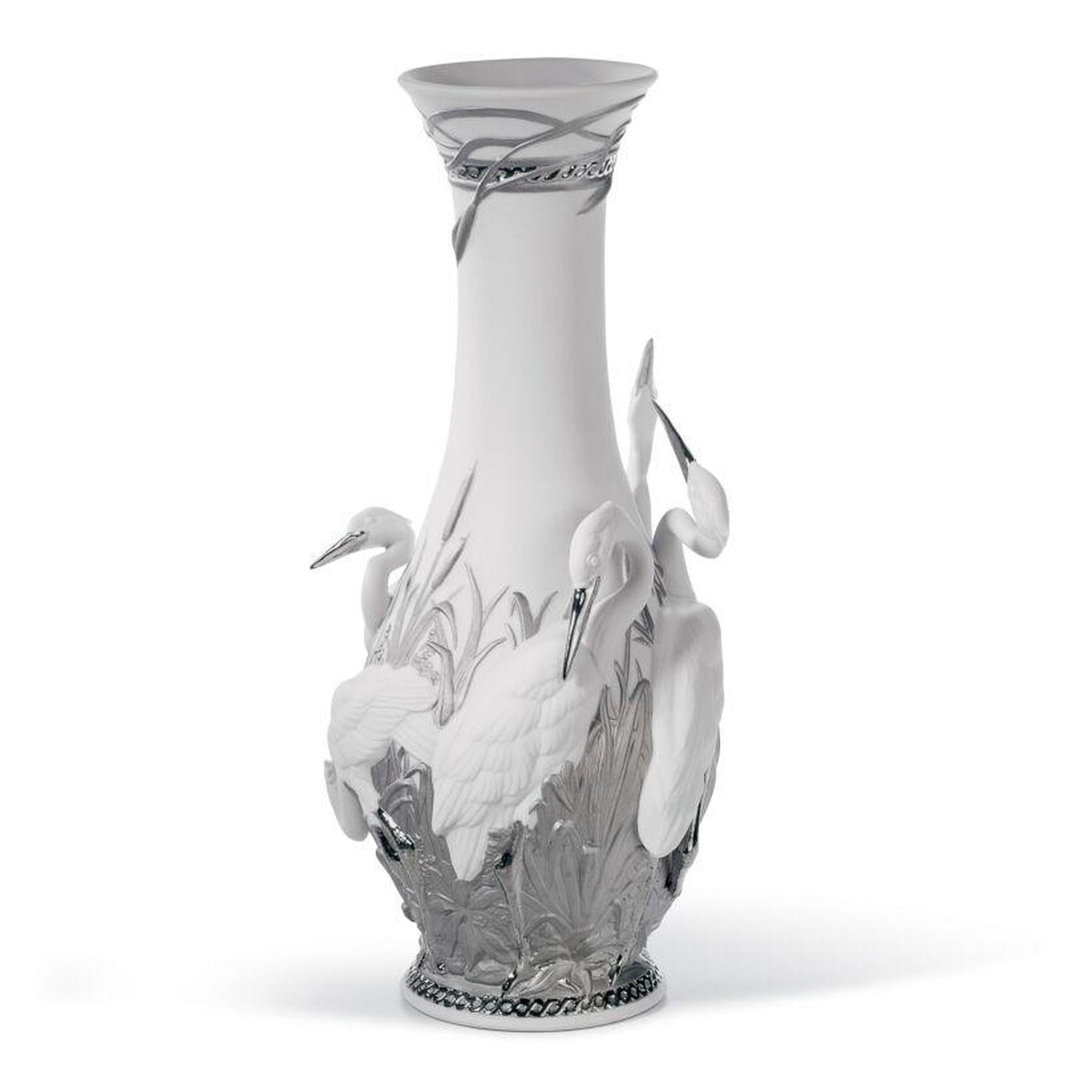 Lladro Herons' Realm Vase Silver Lustre
