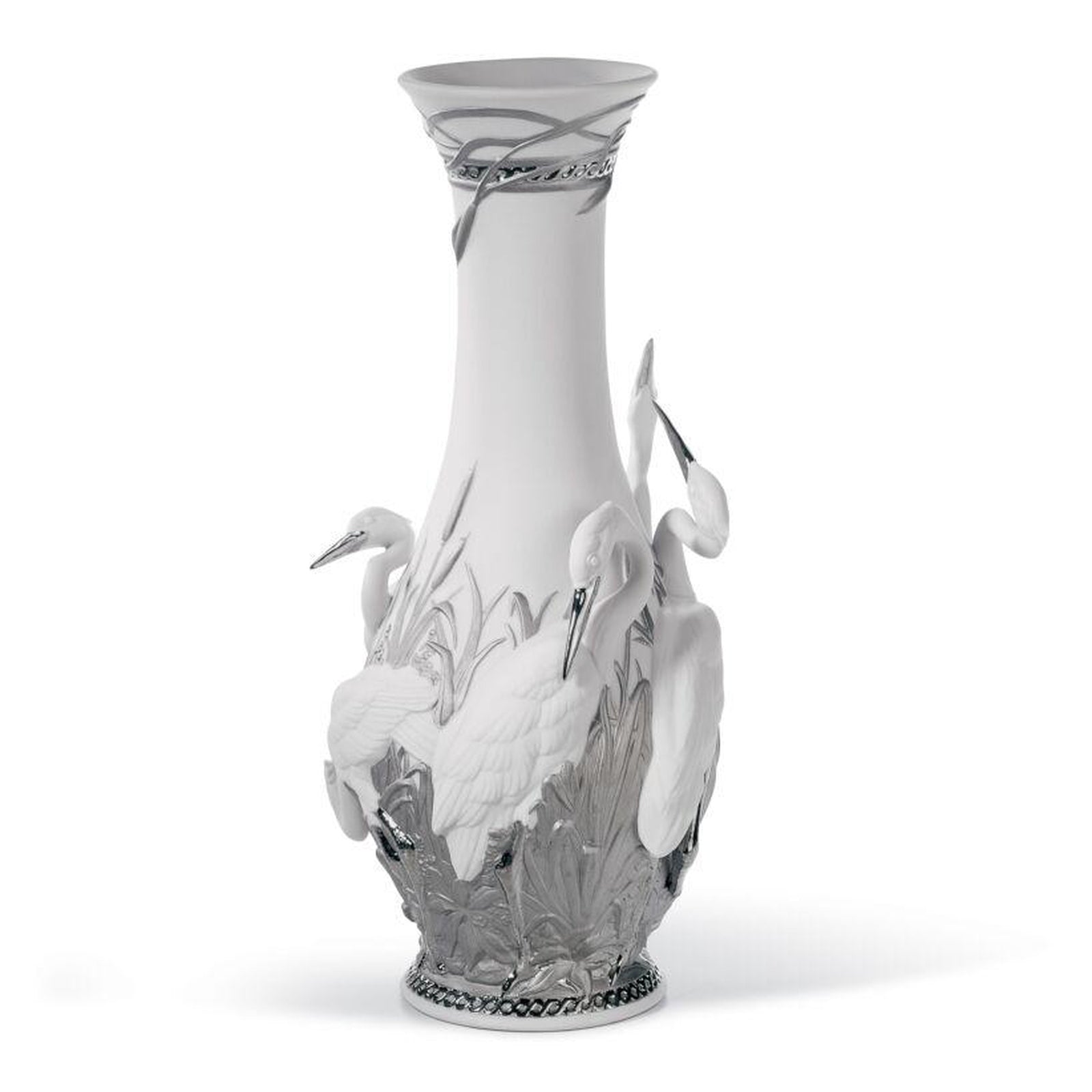 Lladro Herons' Realm Vase Silver Lustre