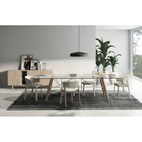 Huppe Connection Glass Top Dining Table with White Oak Legs