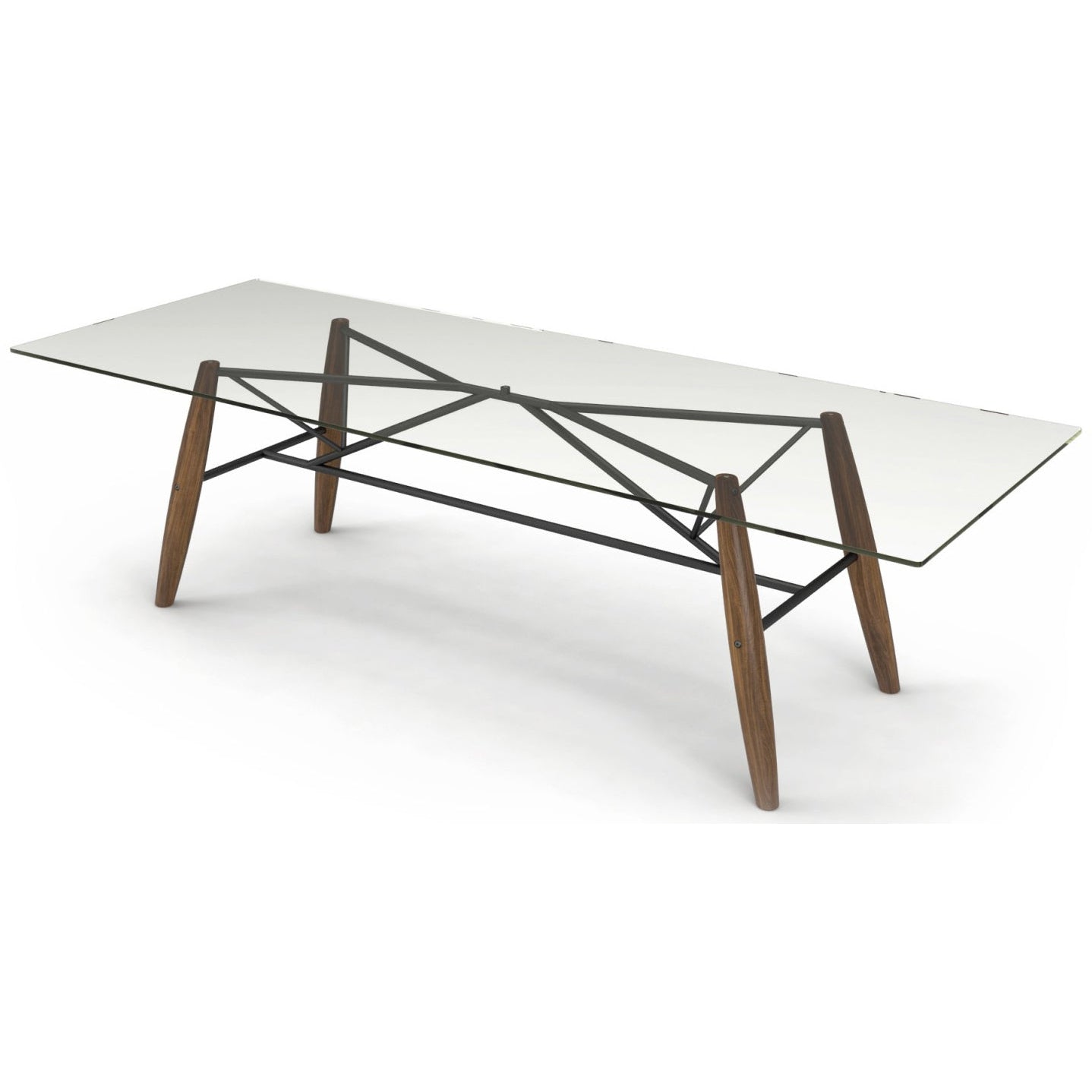 Huppe Connection Glass Top Dining Table with Walnut Legs
