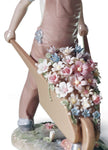 Lladro Wheelbarrow with Flowers Boy Figurine