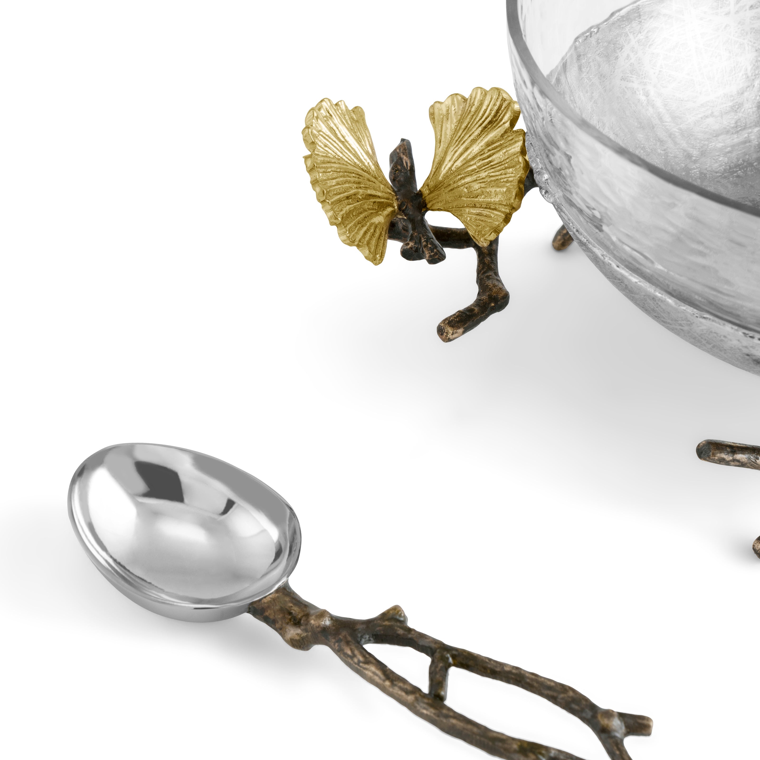 Michael Aram Butterfly Ginkgo Glass Nut Dish with Spoon