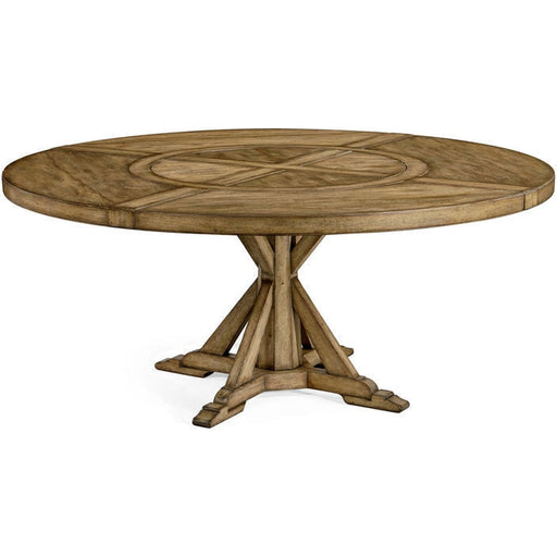 Jonathan Charles 72" Medium Brown Driftwood Round Dining Table with Inbuilt Lazy Susan