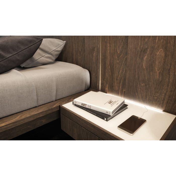 Huppe Surface Bed with Long Upholstered Heardboard ‐ Drawers & Indirect Lighting